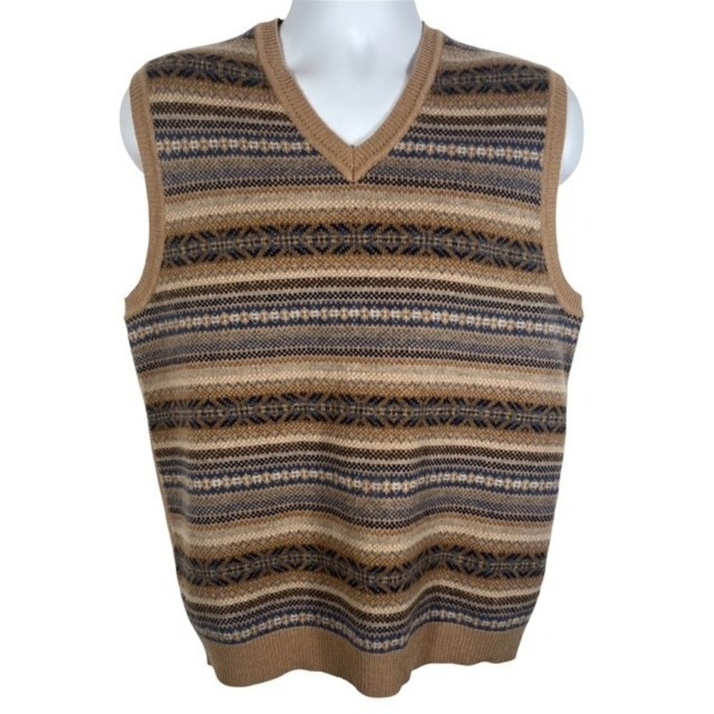 VTG Brook Brothers Men's Sz L Nordic Fair Isle V-Neck Sweater Vest Wool-1765